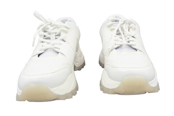 White sneakers with white laces isolated on a white background