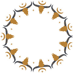 Skull witchy round frame. Vector tribal witchcraft template with empty space for your text