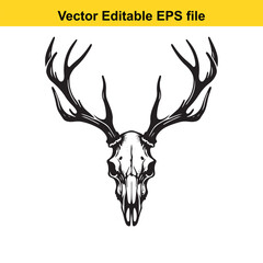 Vector illustration of a deer skull with large antlers isolated on