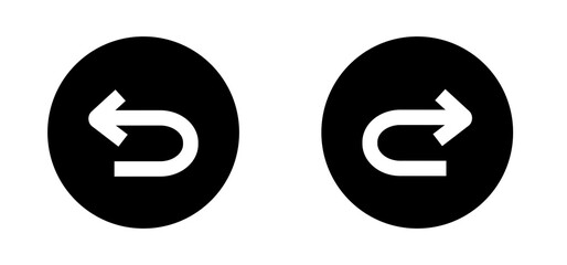 undo and redo button icon. white back and forward arrow icon inside black circle