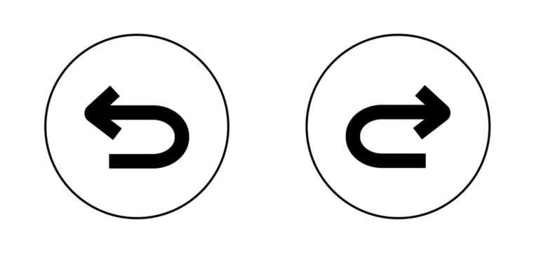 black back and forward undo and redo arrow icon inside white circle
