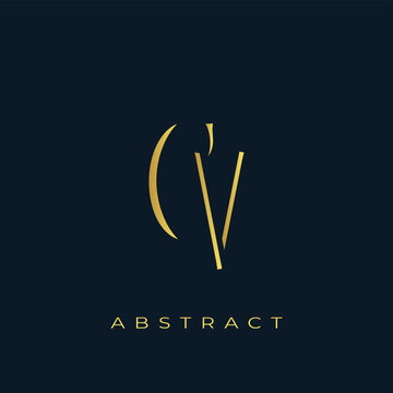CV Abstract Golden Logo Design. Abstract Golden Symbol Composition on a Dark Navy Blue Background