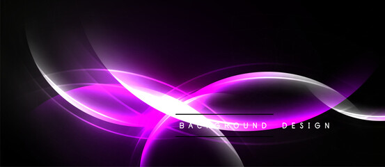 Abstract purple lines create dynamic energy. Bright curves contrast dark background, forming modern design element. Smooth gradients enhance visual impact.