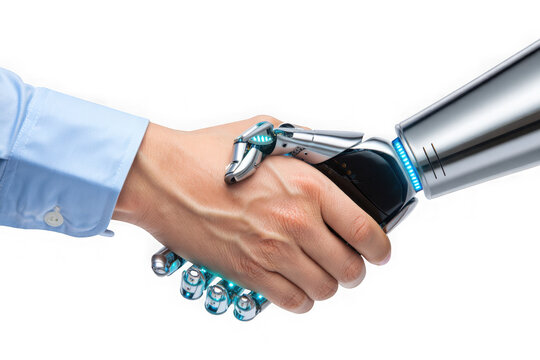 Robot human handshake cooperation isolated on transparent background PNG