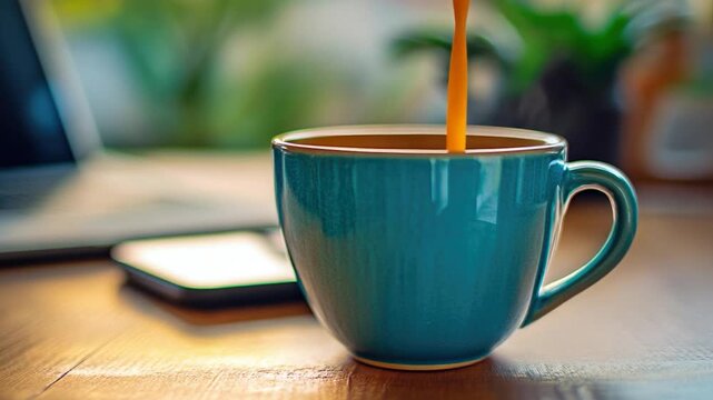 Video A cup of coffee sits next to a laptop, ready for a productive session