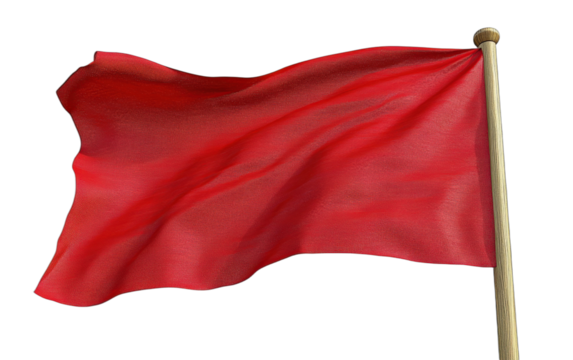 A vibrant red flag waving in the wind showing national or cultural symbol