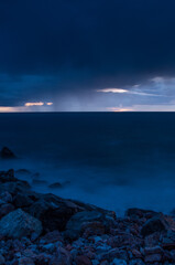 Fototapeta premium Rain in the evening above the horizon of the Adriatic Sea, Montenegro