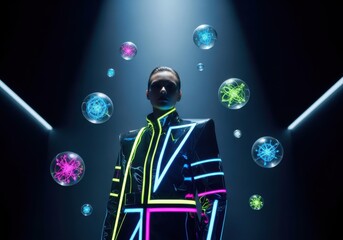Futuristic fashion model with neon glowing elements
