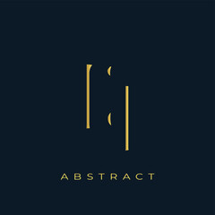 EI Abstract Golden Logo Design. Abstract Golden Symbol Composition on a Dark Navy Blue Background