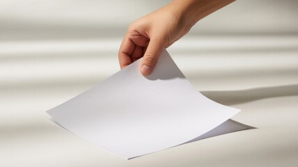 Hand holding blank white paper sheet with shadows image