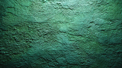 A dark teal green heavily textured background, resembling an aged stone wall or rough rock surface, with dramatic lighting variations creating depth.