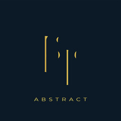 FT Abstract Golden Logo Design. Abstract Golden Symbol Composition on a Dark Navy Blue Background