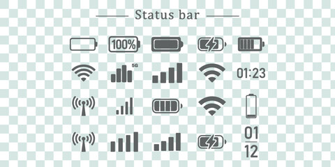 Battery, signal, wifi icons, simple design. Status bar icon phone signal wifi battery icon vector illustration on transparent background
