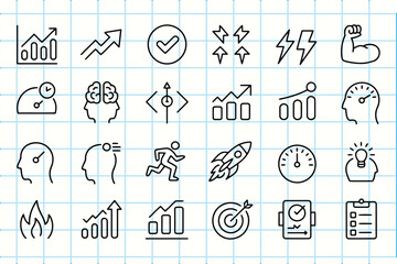 Collection of hand drawn icons representing business growth success and ideas