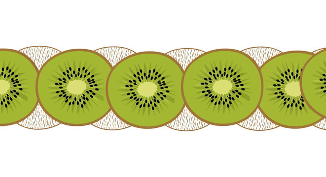 Seamless Vector Illustration of Kiwi Fruit Slices Horizontal Border for Food, Tropical, or Health Design