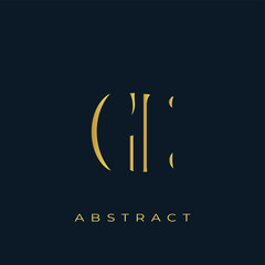 GE Abstract Golden Logo Design. Abstract Golden Symbol Composition on a Dark Navy Blue Background