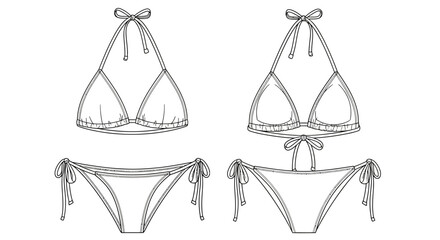 Technical Flat Sketch of String Triangle Bikini Set Fashion Vector Illustration © Rishi