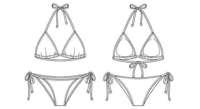 Technical Flat Sketch of String Triangle Bikini Set Fashion Vector Illustration