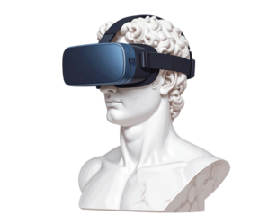 VR Başlığı Takmış İzole Mermer Büst