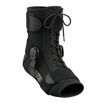 Black Ankle Brace with Laces, Straps, and Metal Support Hinges for Ankle Stability