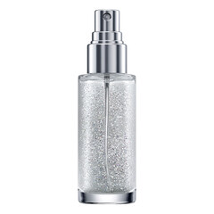 Obraz premium Frosted face mist spray with silver sparkles. Isolated white background. Png format