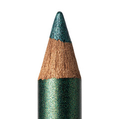 Glittery emerald green eyeliner pencil with metallic finish. Isolated white background. Png format
