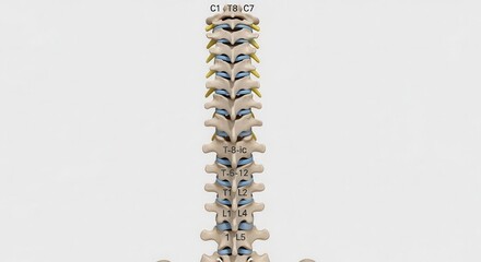 Detailed human spine anatomy model for medical study and educational resources, showcasing vertebrae structure and spinal health information graphics