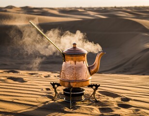 High Quality Boiling Tea Pot in Middle Eastern Desert Landscape