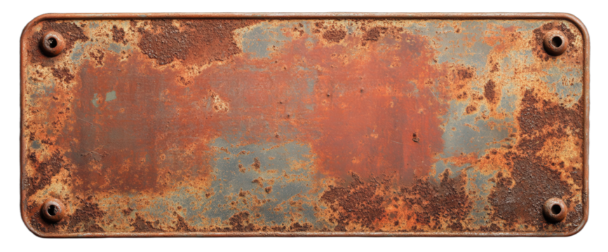 Rusty metal plate with visible corrosion and weathered appearance