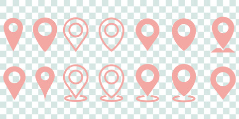 location icon, map pin icons in outline, black, and red styles. for maps, GPS, navigation apps, location markers, address indications, and geolocation interfaces