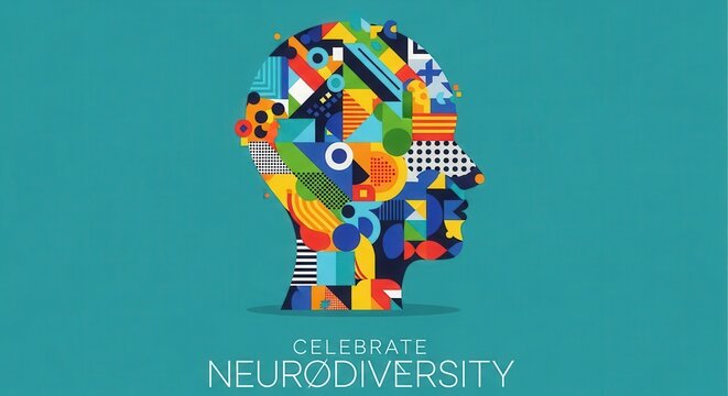 Celebrate neurodiversity with this vibrant geometric design showcasing cognitive diversity and inclusion for a more understanding and accepting world now