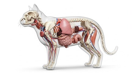 Explore feline anatomy with stunning visuals of a cat's inner workings, perfect for veterinary education, pet care guides, and educational materials on animal biology