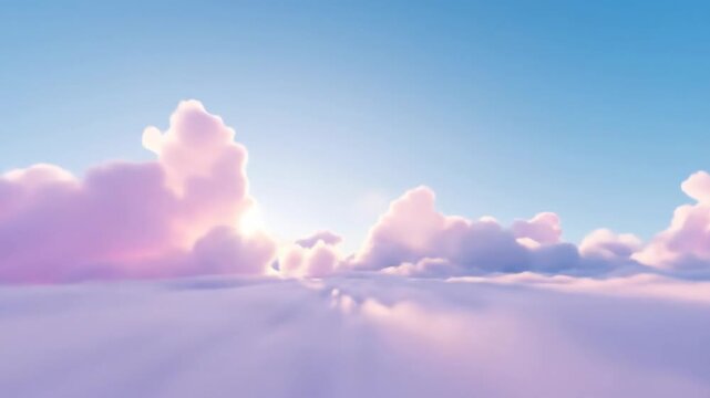 Serene Skyscape Dreamy Clouds and Soft Sunlight, Evoking Tranquility and Wonder