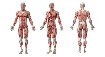 Detailed human anatomy diagram showcasing muscles and organs for medical education, research, and healthcare professionals seeking in-depth visualizations