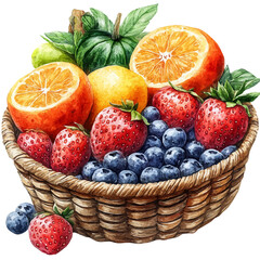 Ziziphus Fruit Basket, watercolor drawing vector, isolated on a white background.