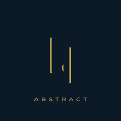 LI Abstract Golden Logo Design. Abstract Golden Symbol Composition on a Dark Navy Blue Background