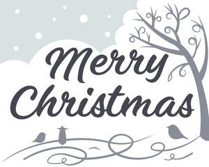 Festive Merry Christmas Greeting Card with Winter Tree and Snowflakes Holiday Season Vector Illustration
