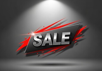 Red brush stroke sale banner with metallic shadow effect