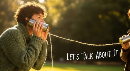 Let's reconnect the old fashioned way with a tin can telephone, enjoying simple communication and nostalgic fun outdoors in the bright sunlight