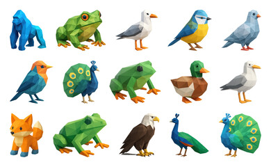 Naklejka premium PNG Colorful low-poly animal collection, element set on transparent background