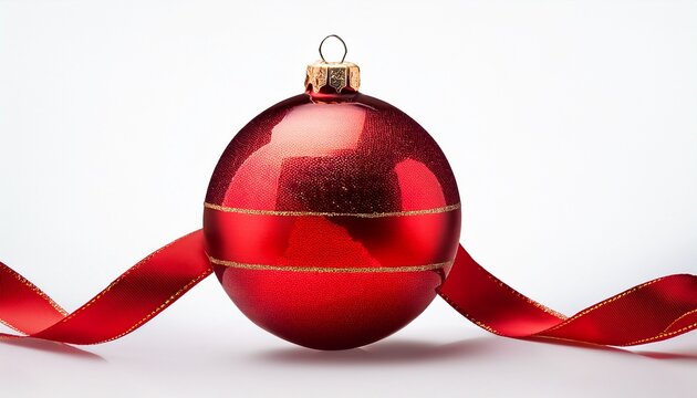 Red Bauble Christmas Ball With A Ribbon Decoration Isolated On Transparent Background - Powered by Adobe