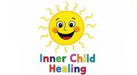 Radiant sun beaming joy for inner child healing, a vibrant symbol of hope and positivity perfect for wellness workshops and inspirational designs