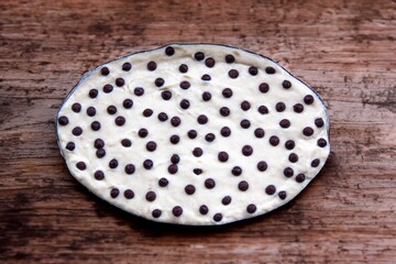 Traditional exotic cupuaçu mousse and cupuaçu cream, with chocolate chips, a sweet dessert from the Brazilian Amazon region.