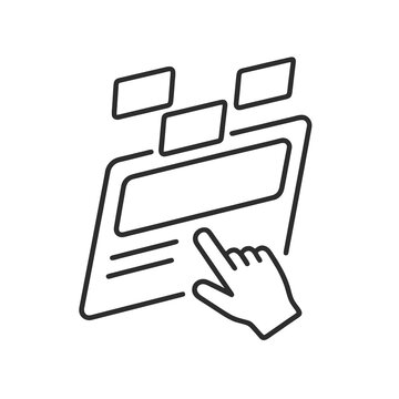 Thin-line holographic interface icon with gesture control, slightly angled, transparent PNG, ideal for visuals on virtual navigation, AI interactivity and futuristic UI innovation.