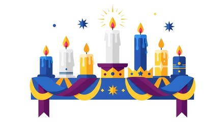 Obraz premium Epiphany celebration illustration with candles and stars. Christian holiday of three kings. Religious festival and baptism concept.