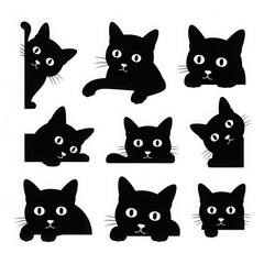 Set of black cat peeking illustrations cute cartoon vector design for sticker and graphic element isolated on white background
