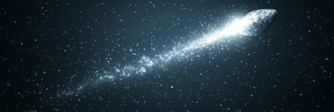 Enigmatic celestial body soaring through the infinite universe against a stunning cosmic backdrop.