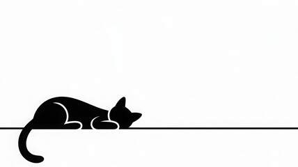 Minimalist black cat illustration simple flat vector design isolated on white background