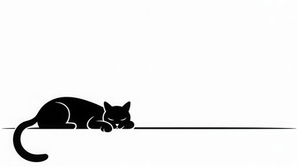Minimalist black cat illustration sleeping feline silhouette vector graphic for web design and print