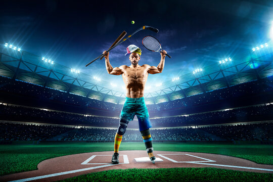 Multi-sport collage depicting various sports and hobbies. A multi-sport background combining various sports. Boxing, basketball, paintball, soccer, football, hockey, cycling, fitness, gymnastics